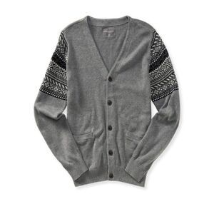 Aeropostale Gray V-neck Cardigan Fair Isle Sweater Unisex